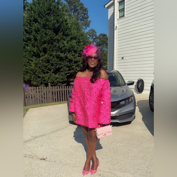 Bright Pink Off-Shoulder Mini Dress - Picture 4 of 4